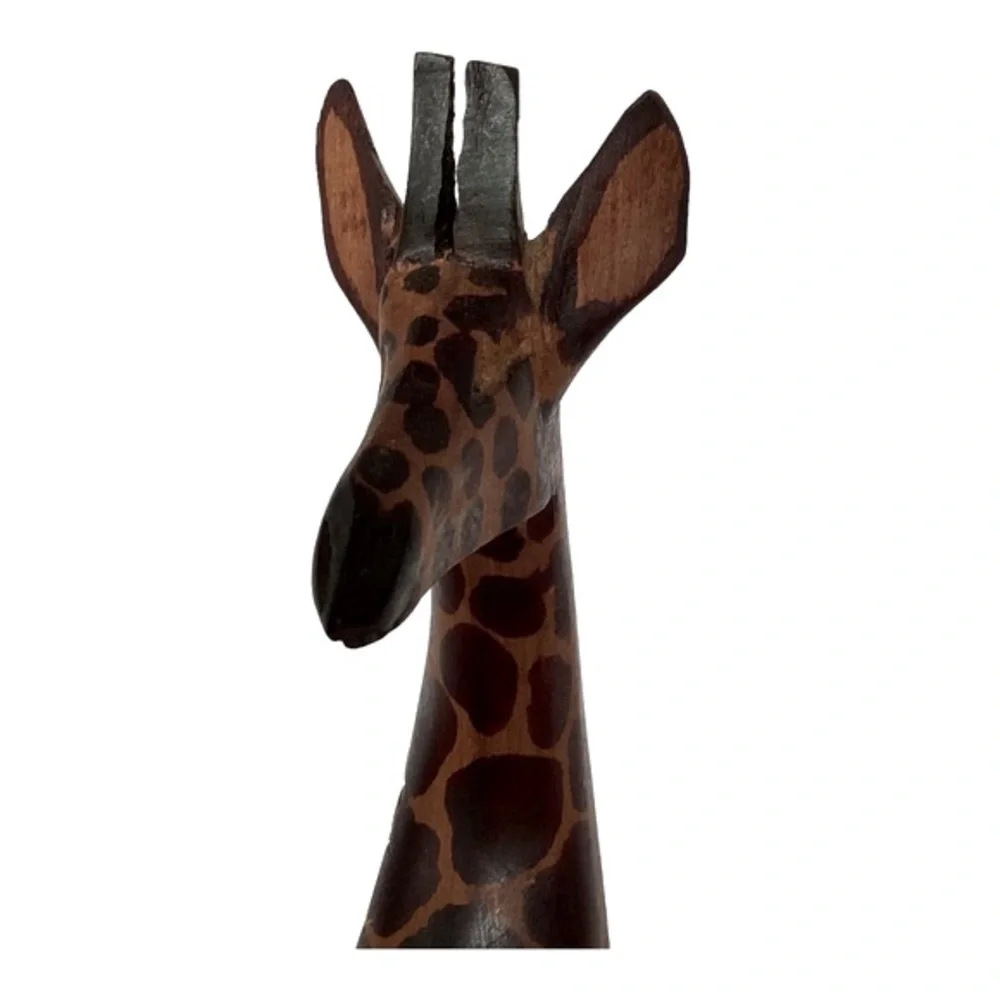 Pier 1 Imports Giraffe Figurine With Base Hand Carved Wood KENYA Vintage